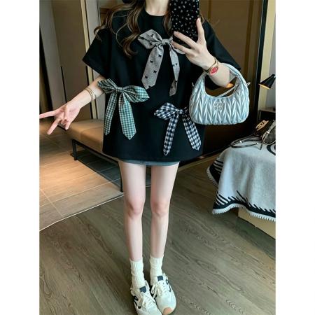 BY21370# 纯棉立体装饰可拆卸300斤短袖t恤女重工设计感 服裝批發女裝批發服飾貨源