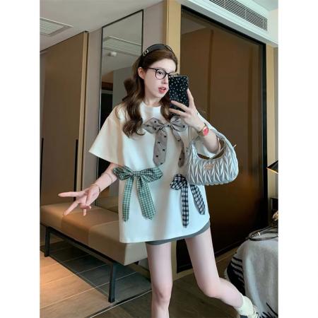 BY21370# 纯棉立体装饰可拆卸300斤短袖t恤女重工设计感 服裝批發女裝批發服飾貨源