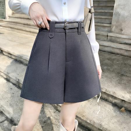 BY21447# 西装短裤女秋款外穿阔腿新款秋冬季高腰a字棕色呢子靴裤 服裝批發女裝批發服飾貨源