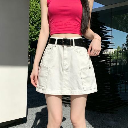 BY21450# 美式复古高级洗水牛仔短裙女春夏洋气包臀辣妹A字半身裙ins 服裝批發女裝批發服飾貨源