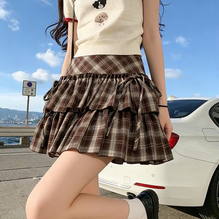BY21451# 春夏新款学院风格子a字百褶裙女小个子jk半身裙短裙子 服裝批發女裝批發服飾貨源