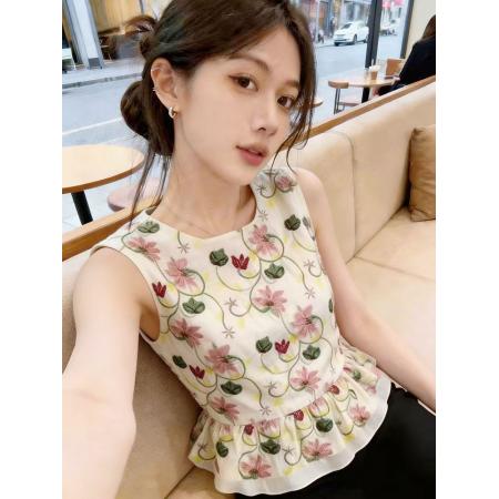 BY21454# 夏季时尚减龄气质小众吊带背心女巨好看绝美花朵印花显瘦无袖上衣 服裝批發女裝批發服飾貨源