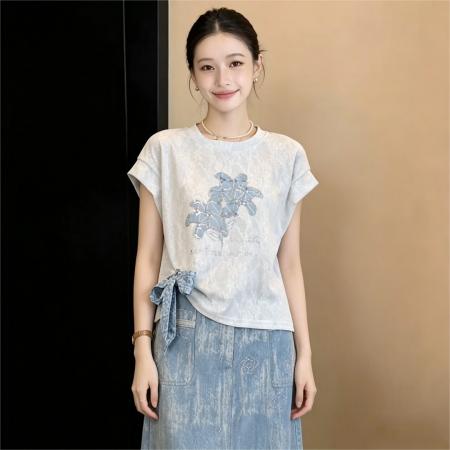 BY21461# 法式温柔衬衣休闲百搭短袖衬衫女夏季通勤显瘦上衣 服裝批發女裝批發服飾貨源