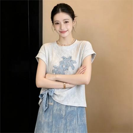 BY21461# 法式温柔衬衣休闲百搭短袖衬衫女夏季通勤显瘦上衣 服裝批發女裝批發服飾貨源