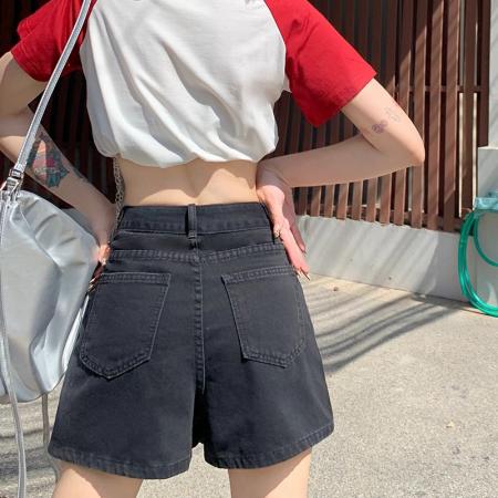 BY21467# 黑色牛仔短裙女夏季高腰裤裙a字新款小个子短裤百搭半身裙女 服裝批發女裝批發服飾貨源