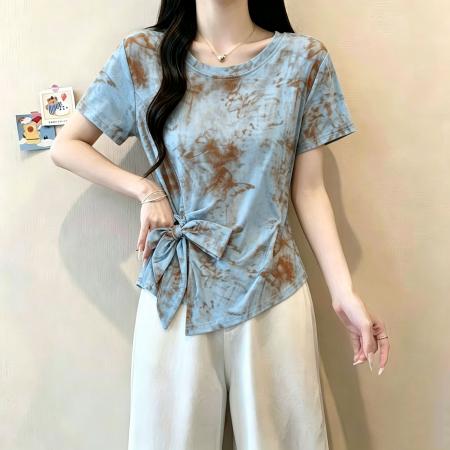 官拍夏季新款双层网纱短袖T恤女...