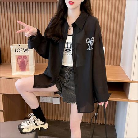 BY21481# 涤棉夏季薄款防晒衣衬衫女宽松外搭长袖外套上衣 服裝批發女裝批發服飾貨源