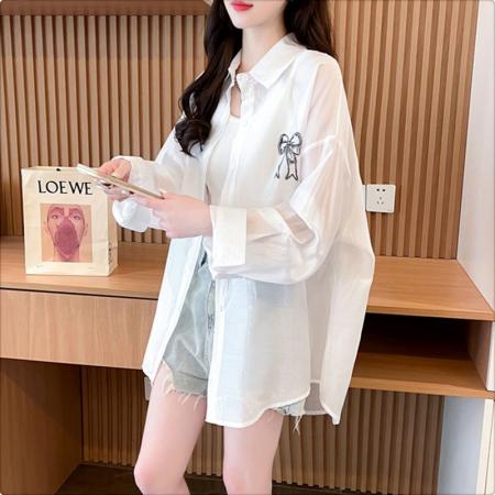 BY21481# 涤棉夏季薄款防晒衣衬衫女宽松外搭长袖外套上衣 服裝批發女裝批發服飾貨源