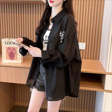BY21481# 涤棉夏季薄款防晒衣衬衫女宽松外搭长袖外套上衣 服裝批發女裝批發服飾貨源