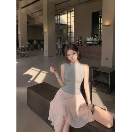 BY21500# 韩系chic套装女夏季针织上衣+雪纺半裙两件套 服裝批發女裝批發服飾貨源