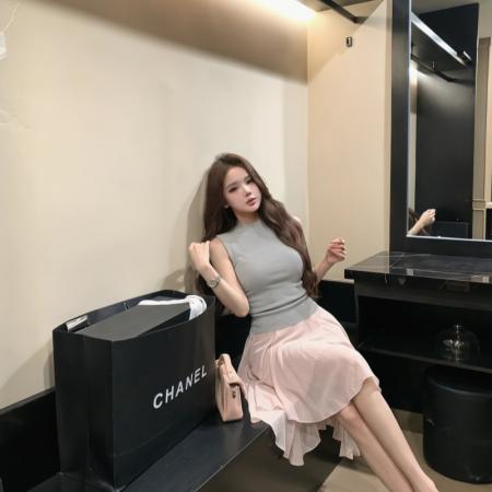BY21500# 韩系chic套装女夏季针织上衣+雪纺半裙两件套 服裝批發女裝批發服飾貨源