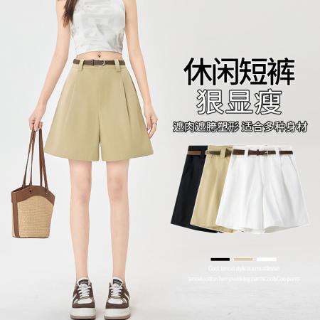 BY21514# 工装短裤女夏季薄款高腰阔腿西装裤a字宽松休闲显瘦五分裤子  服裝批發女裝批發服飾貨源