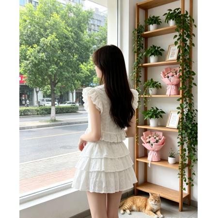 BY21522# 千奈凉子白色蛋糕裙镂空短款上衣甜辣半身裙两件套  服裝批發女裝批發服飾貨源