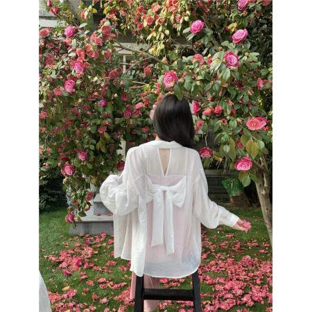 BY21537# 夏季新款蝴蝶结绑带露背镂空长袖甜美宽松防晒开衫  服裝批發女裝批發服飾貨源