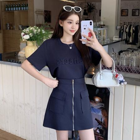 BY21550# 夏季新品时尚减龄假两件大码短袖连衣裙  服裝批發女裝批發服飾貨源