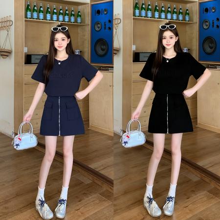 BY21550# 夏季新品时尚减龄假两件大码短袖连衣裙  服裝批發女裝批發服飾貨源