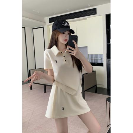 BY21553# 夏季新品大码女装显瘦POLO领上衣+假两件裤裙两件套装  服裝批發女裝批發服飾貨源