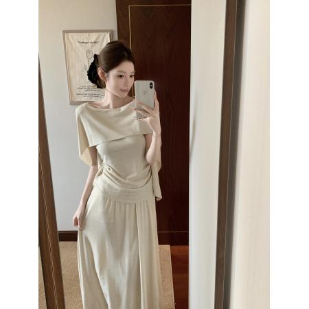 BY21560# 不减价夏季时尚简约轻奢短袖针织衫慵懒风气质简约半裙套装  服裝批發女裝批發服飾貨源