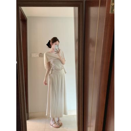 BY21560# 不减价夏季时尚简约轻奢短袖针织衫慵懒风气质简约半裙套装  服裝批發女裝批發服飾貨源