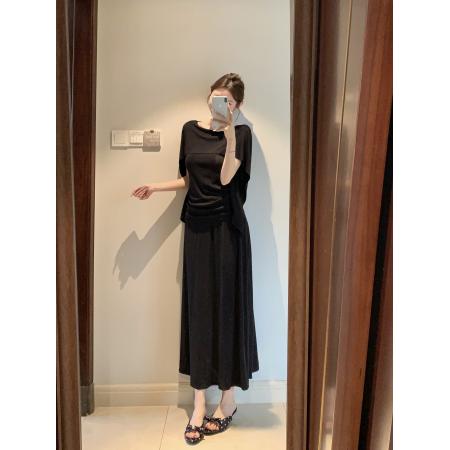 BY21560# 不减价夏季时尚简约轻奢短袖针织衫慵懒风气质简约半裙套装  服裝批發女裝批發服飾貨源