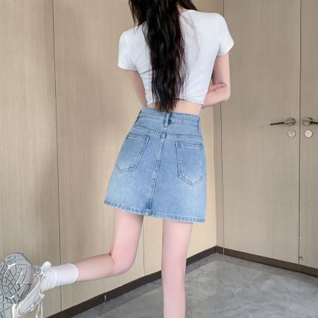 BY21581# 韩版高级感烫钻牛仔半身裙女夏季时尚复古显瘦包臀短裙  服裝批發女裝批發服飾貨源