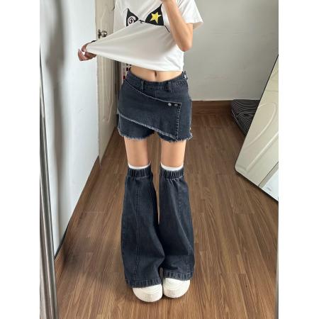 BY21588# 美式复古做旧牛仔裤女士夏季穿搭侧拉链修身绑带腿套热裤子  服裝批發女裝批發服飾貨源