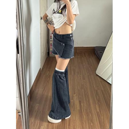 BY21588# 美式复古做旧牛仔裤女士夏季穿搭侧拉链修身绑带腿套热裤子  服裝批發女裝批發服飾貨源