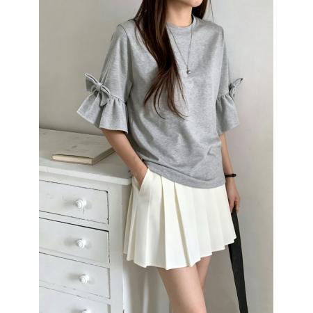 BY21650# 新款夏季短袖纯色T恤女蝴蝶结设计休闲上衣  服裝批發女裝批發服飾貨源