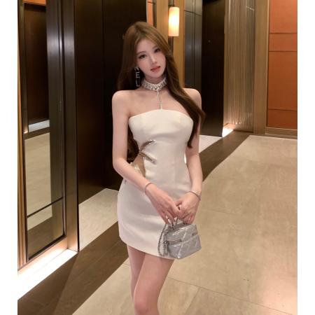 BY21679# 名媛设计感重工手工钻抹胸显瘦性感修身包臀礼服连衣裙  服裝批發女裝批發服飾貨源