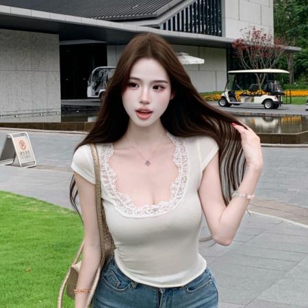 BY21680# 辣妹圆领修身短袖T恤高腰  服裝批發女裝批發服飾貨源