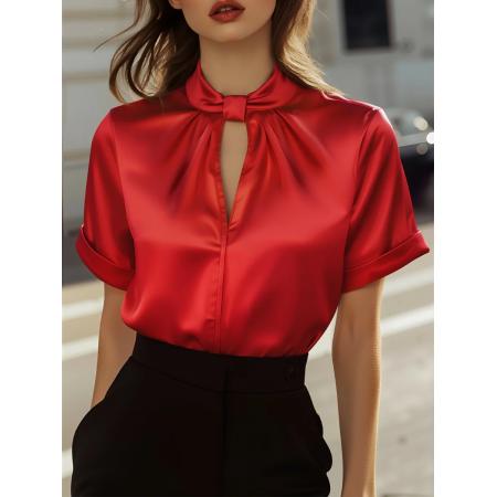 亚马逊独立站女装爆款缎面短袖上衣衬衫  服裝批發女裝批發服飾貨源