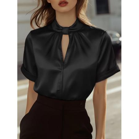 亚马逊独立站女装爆款缎面短袖上衣衬衫  服裝批發女裝批發服飾貨源