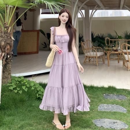 BY21713# 晚秋法式海边度假风吊带大码连衣裙夏季新款女装夏日小裙子  服裝批發女裝批發服飾貨源