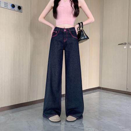 BY21756# 原牛色阔腿牛仔裤女夏季新款显瘦百搭垂感直筒拖地裤子 服裝批發女裝批發服飾貨源