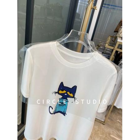 BY21757# 纯棉-后包领夏装韩系短袖T恤女韩版宽松大码印花 服裝批發女裝批發服飾貨源