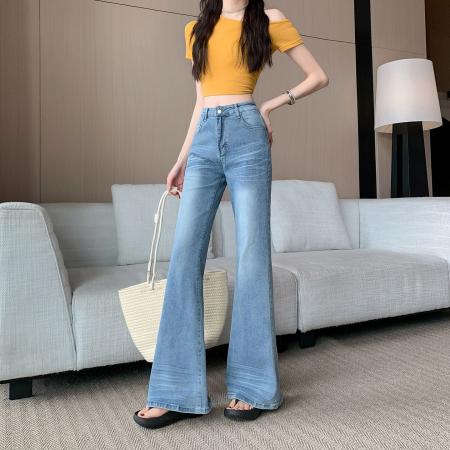 BY21779# 微喇牛仔裤女夏季新款高腰显瘦宽松不贴腿辣妹喇叭裤子 服裝批發女裝批發服飾貨源