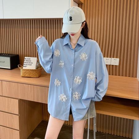 BY21856# 原版做法立体花朵衬衫女春夏季薄款气质上衣大版防晒外套女 服裝批發女裝批發服飾貨源