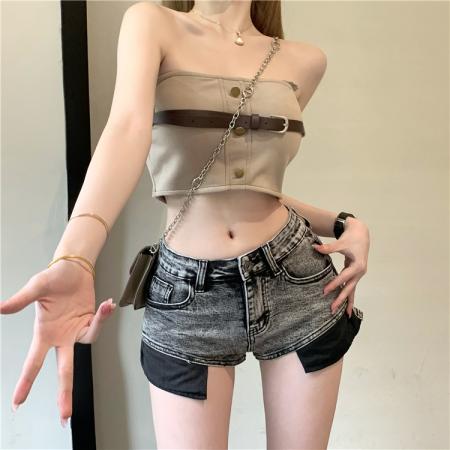 BY21880# 辣妹性感牛仔裤阔腿裤高腰包臀短裤子显瘦热裤 服裝批發女裝批發服飾貨源