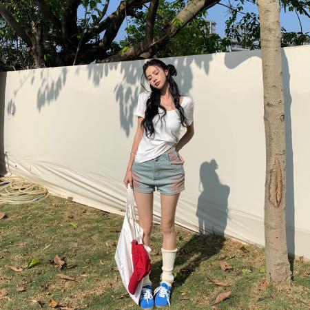 BY21882# 甜酷美式辣妹弹力牛仔短裤女百搭休闲热裤潮 服裝批發女裝批發服飾貨源