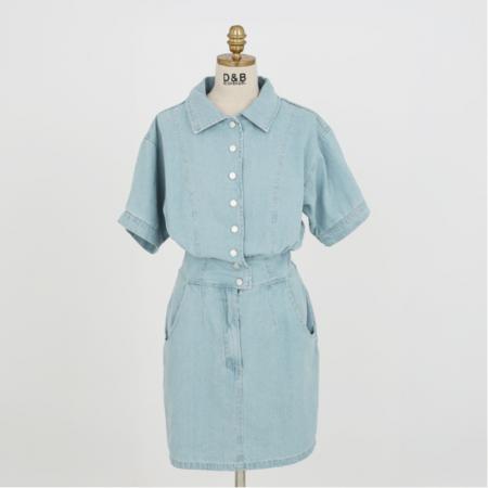 BY21906# 夏款气质女人舒适软牛仔单排扣牛仔连衣裙 服裝批發女裝批發服飾貨源