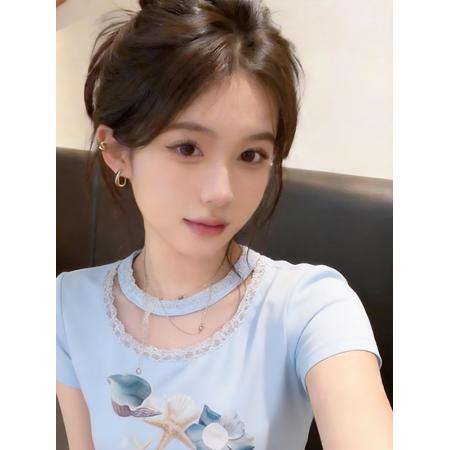 BY21917# 夏季多巴胺漂亮巨好看挂脖修身短袖t恤女独特绝美设计感上衣小众 服裝批發女裝批發服飾貨源