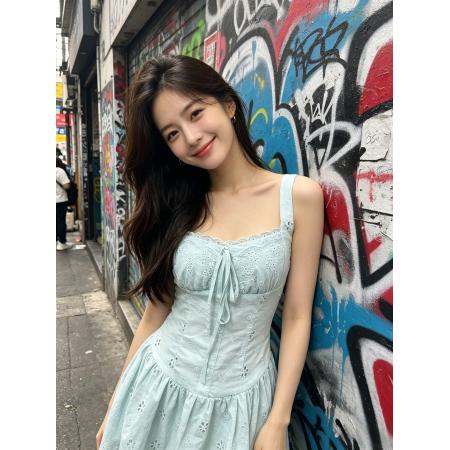 BY21924# 镂空刺绣吊带夏纯欲风收腰显瘦甜辣短款小个子连衣裙女 服裝批發女裝批發服飾貨源