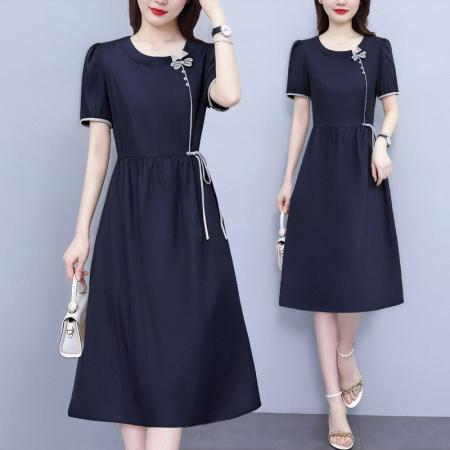 BY21927# PLYC藏蓝夏季新品连衣裙气质显瘦修身女装时尚打底收腰洋气 服裝批發女裝批發服飾貨源
