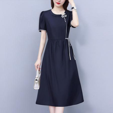 BY21927# PLYC藏蓝夏季新品连衣裙气质显瘦修身女装时尚打底收腰洋气 服裝批發女裝批發服飾貨源
