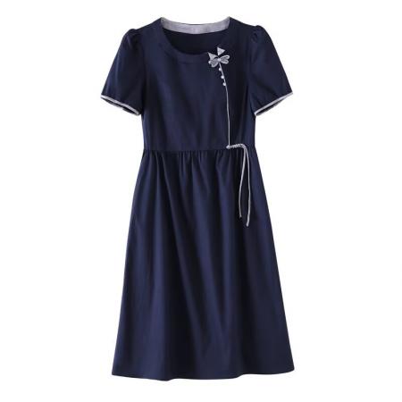 BY21927# PLYC藏蓝夏季新品连衣裙气质显瘦修身女装时尚打底收腰洋气 服裝批發女裝批發服飾貨源