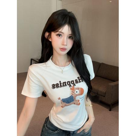 BY21933# 元气小马立体刺绣印花短袖T恤女圆领上衣 服裝批發女裝批發服飾貨源