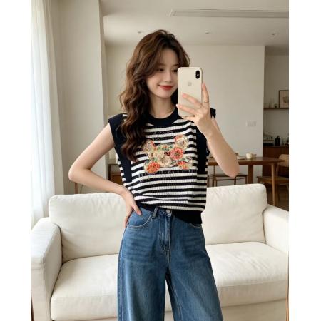BY21947# 夏季小香风重工贴花烫钻针织套头上衣 服裝批發女裝批發服飾貨源