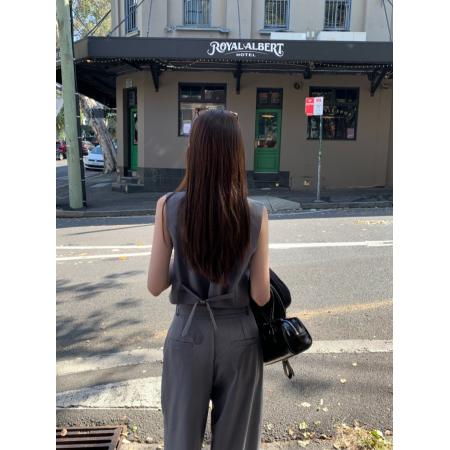 BY21952# 小众设计感系带短款背心马甲+高腰垂感阔腿休闲裤套装 服裝批發女裝批發服飾貨源