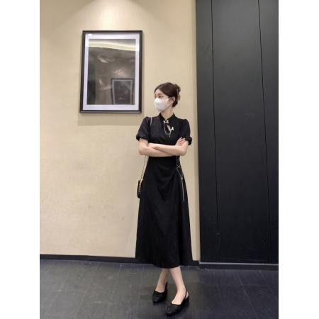 BY21968# 新中式改良旗袍裙泡泡袖连衣裙夏季大码胖mm收腰遮肚国风气质长裙 服裝批發女裝批發服飾貨源