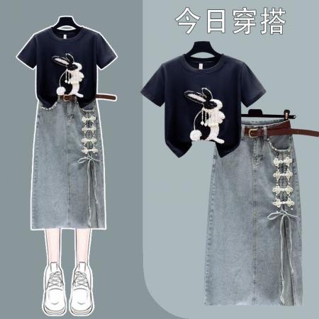 BY21996# 清仓捡漏专柜撤回外贸开叉钉珠花边牛仔半身裙女中长包臂裙 服裝批發女裝批發服飾貨源